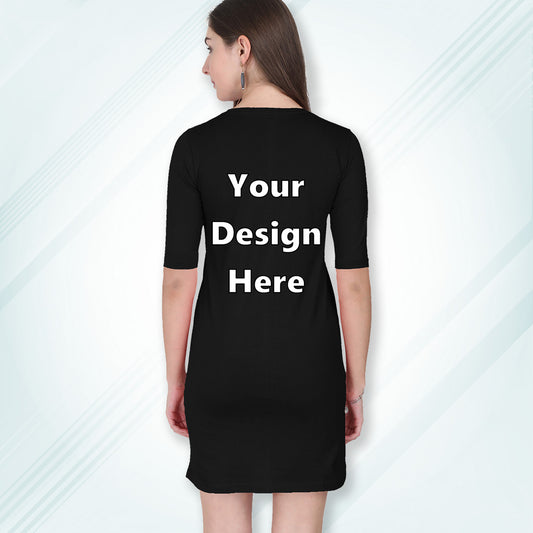 Black Customized Long T-Shirt Dress with Side Pockets Back Design | Women