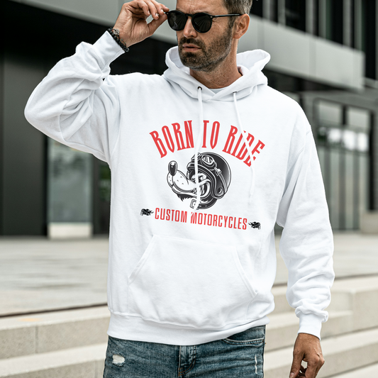 White Hoodie Sweatshirt | Born to Ride Unisex