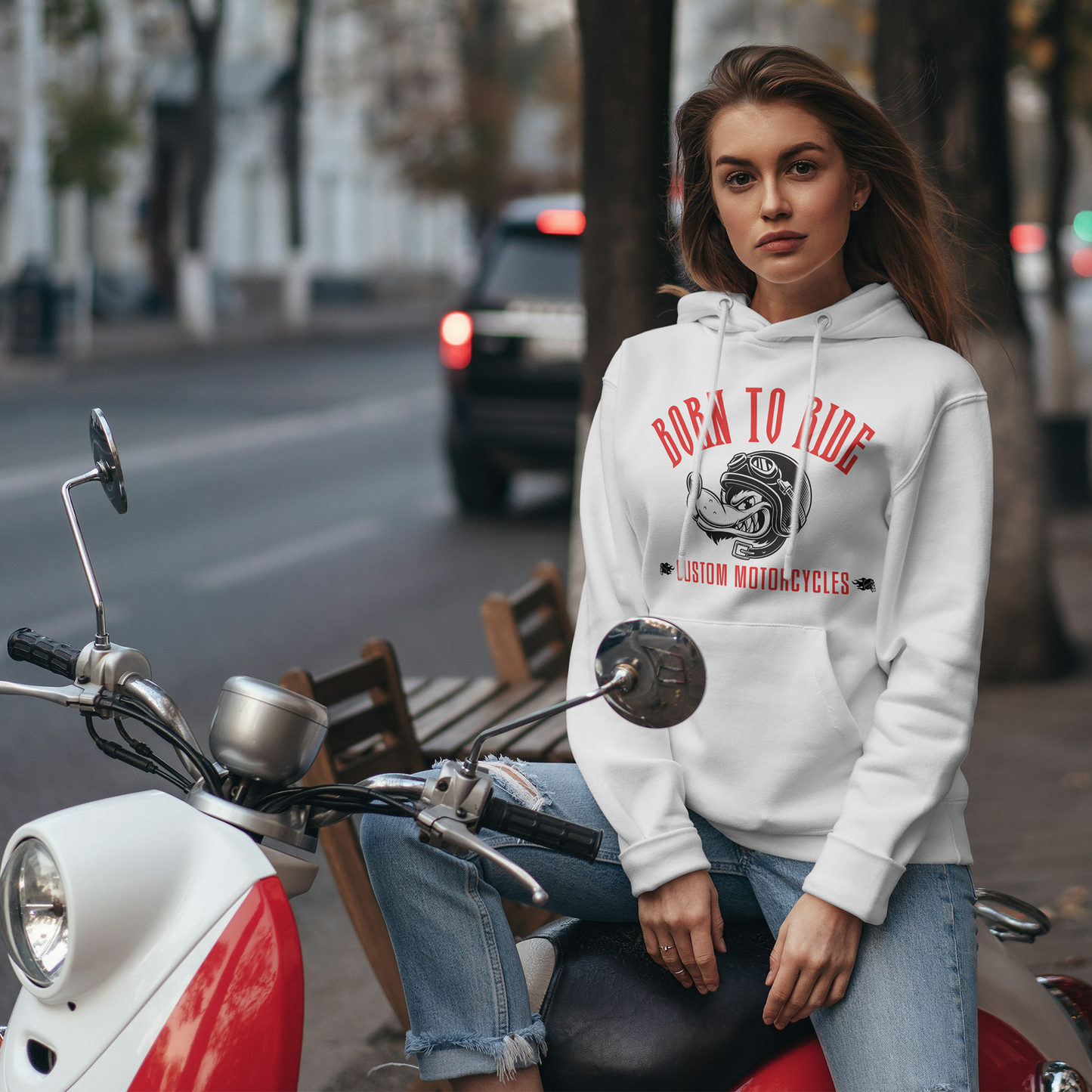 White Hoodie Sweatshirt | Born to Ride Unisex