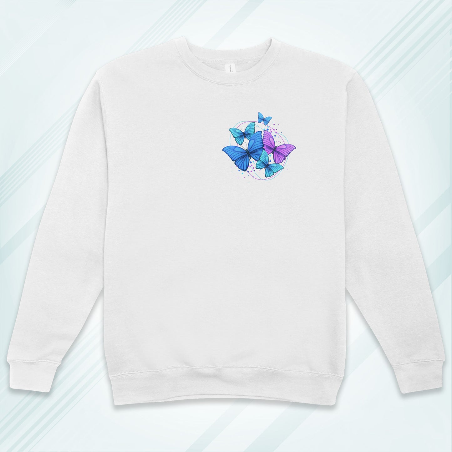 White Cotton Printed Unisex Sweatshirt Butterflies