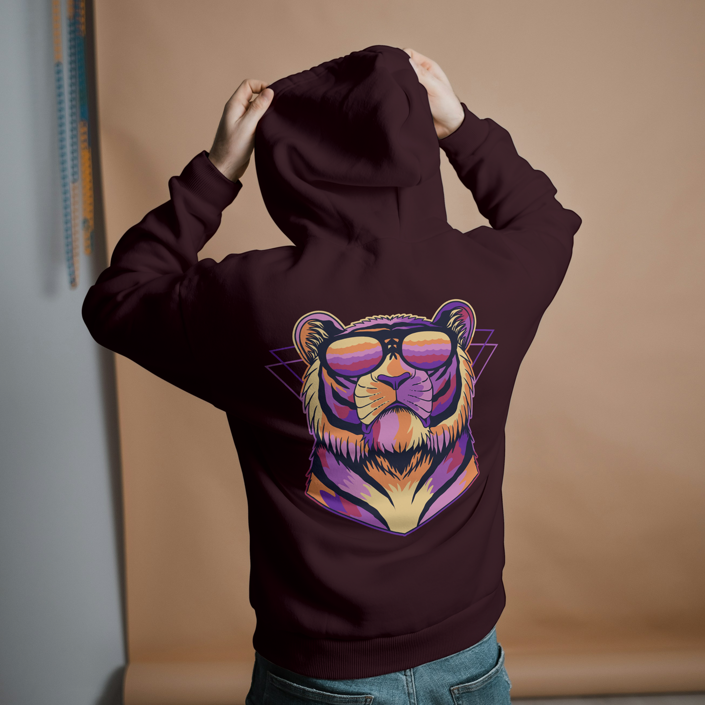 Maroon Hoodie Sweatshirt | Colorful Tiger Unisex
