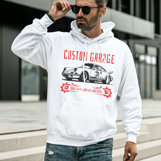 White Hoodie Sweatshirt | Custom Garage Unisex