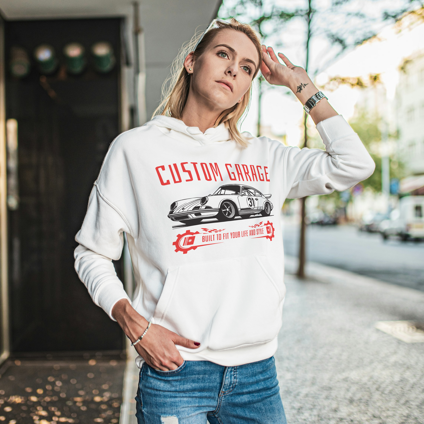 White Hoodie Sweatshirt | Custom Garage Unisex