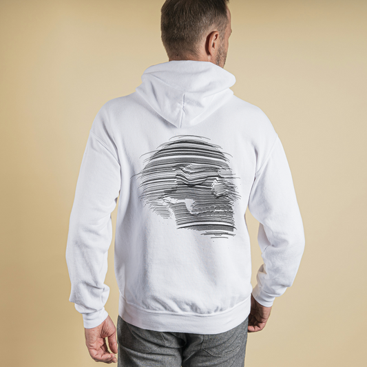 White Hoodie Sweatshirt | Distort Skull Unisex