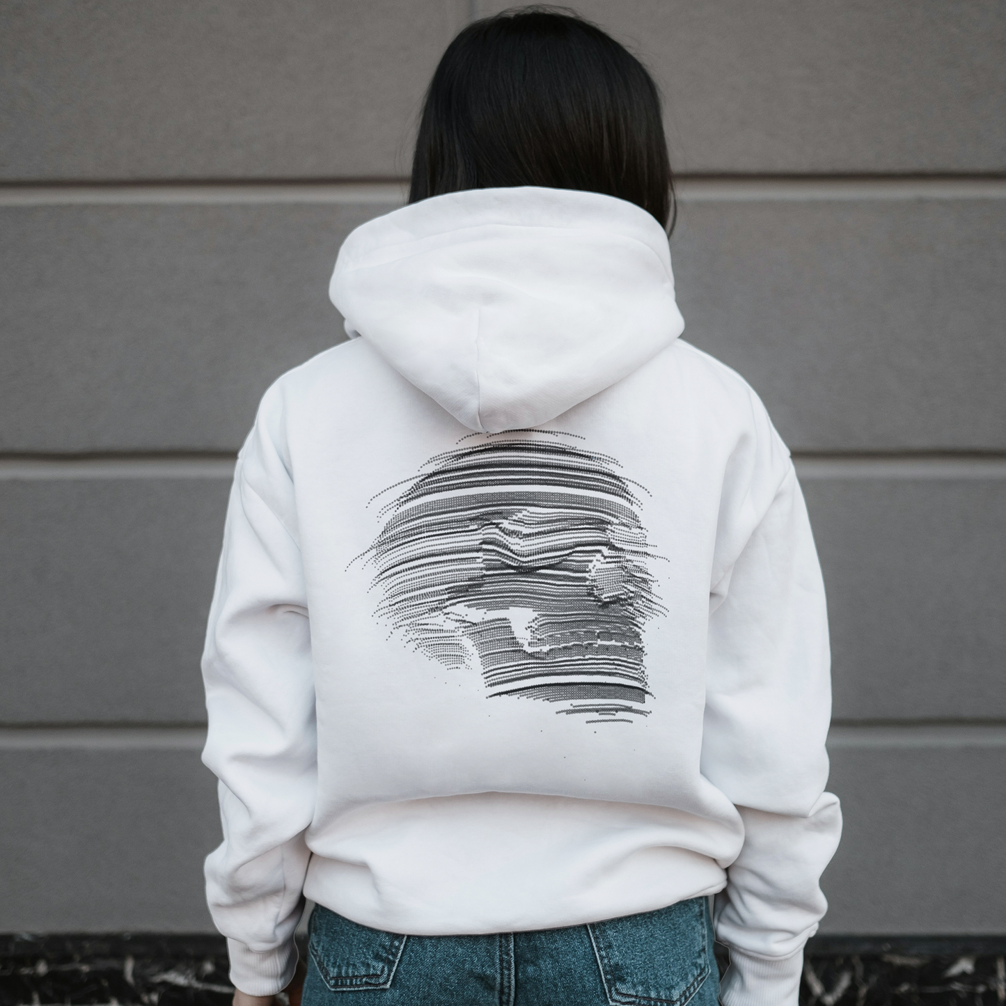 White Hoodie Sweatshirt | Distort Skull Unisex