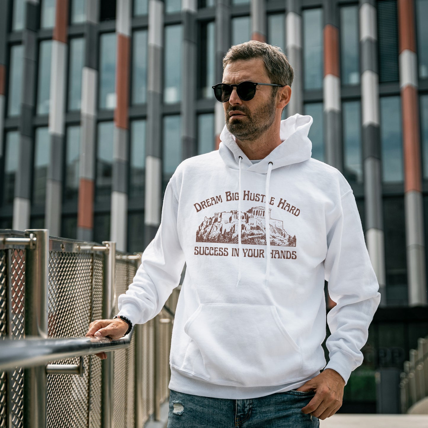 White Hoodie Sweatshirt | Dream Big Hustle Hard Success in Your Hands Unisex