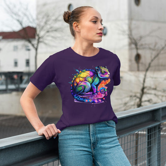 Purple Round Neck Oversized Cotton Printed T-shirt Dynamic Chameleon Unisex