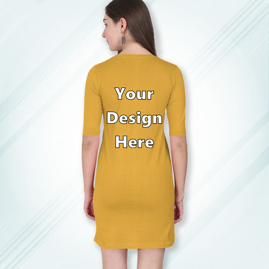 Golden Yellow Customized Long T-Shirt Dress with Side Pockets Back Design | Women