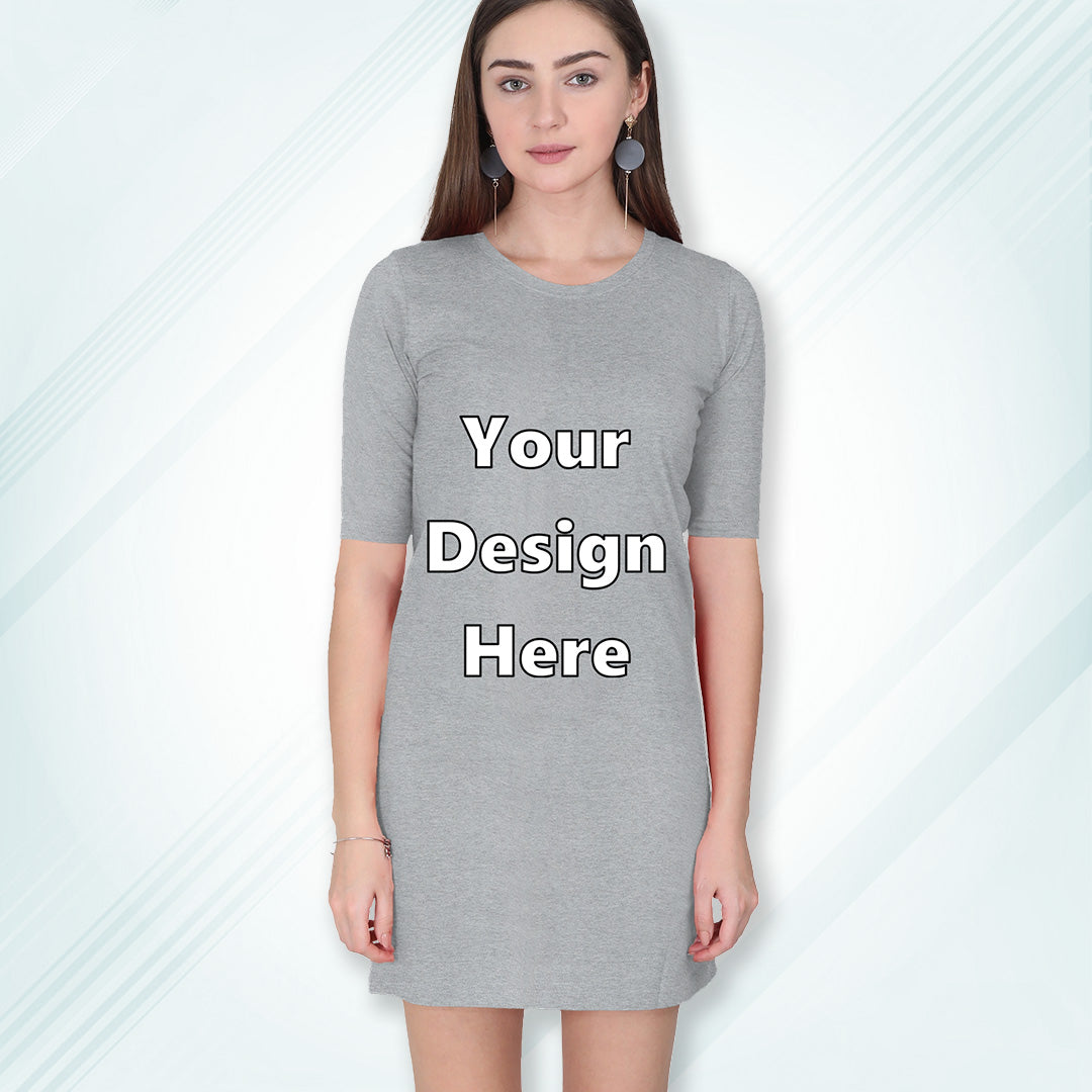 Grey Melange Customized Long T-Shirt Dress with Side Pockets Front Design | Women