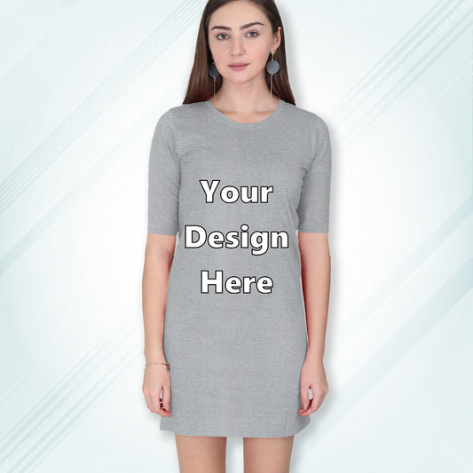 Grey Melange Customized Long T-Shirt Dress with Side Pockets Front Design | Women