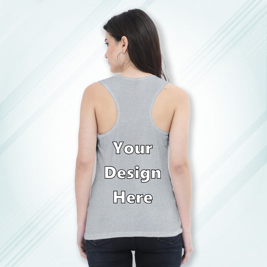 Grey Melange Customized Regular Fit Tank Top Back Design | Women