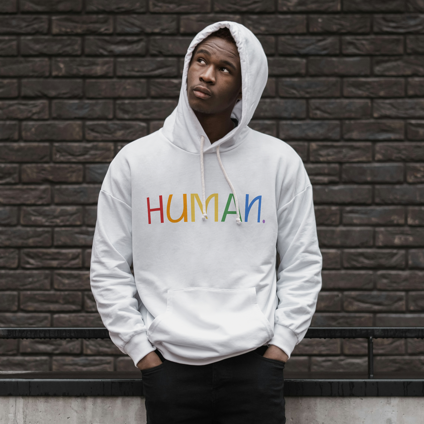White Hoodie Sweatshirt | Human Unisex