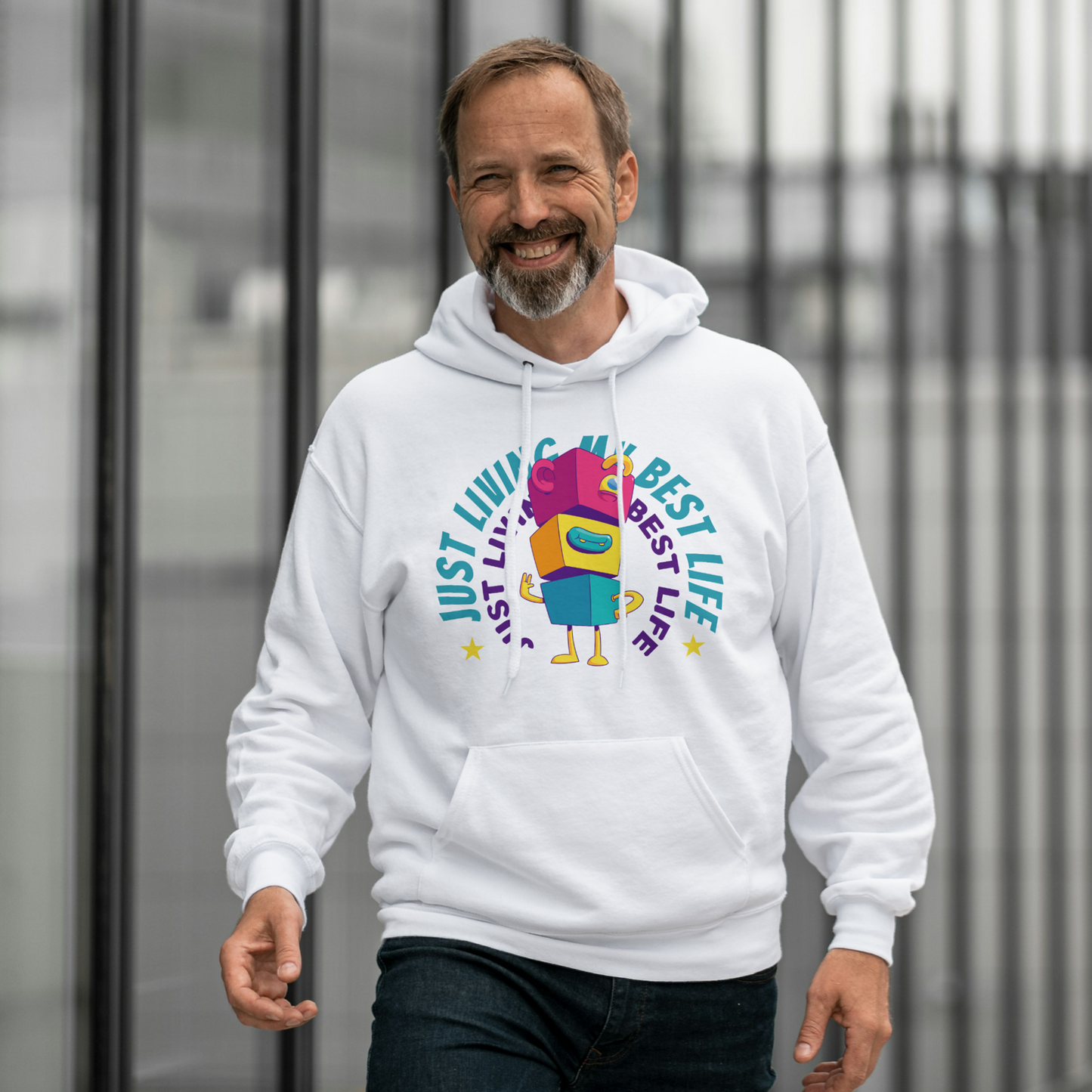 White Hoodie Sweatshirt | Just Living My Best Life Unisex