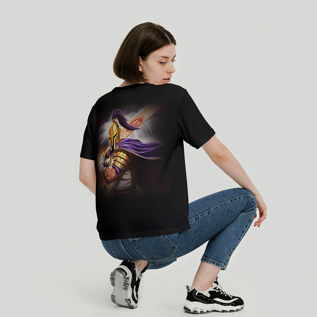 Black Round Neck Oversized Cotton Printed T-shirt Knight Rider Batsman