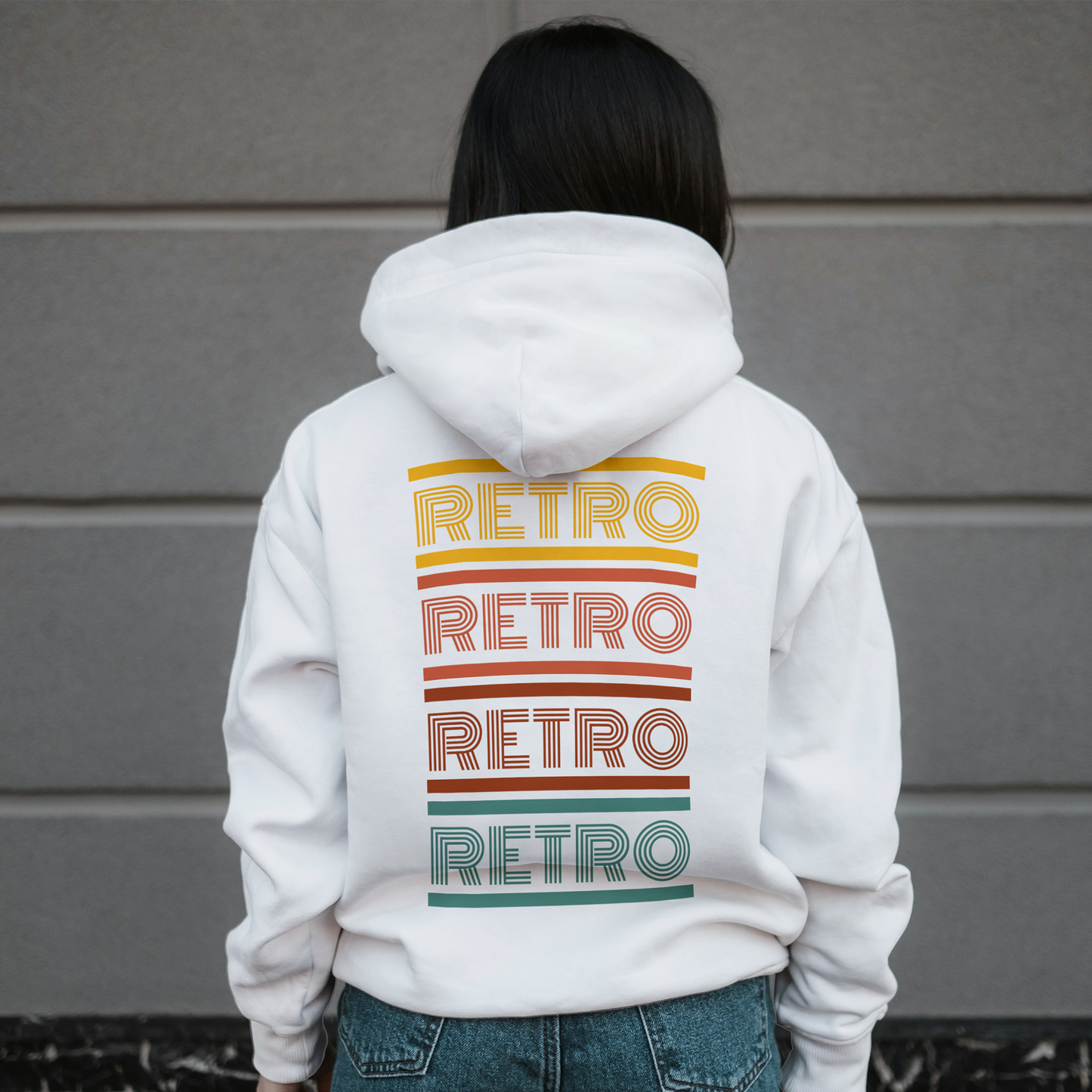 White Hoodie Sweatshirt | Multicolor Retro Unisex
