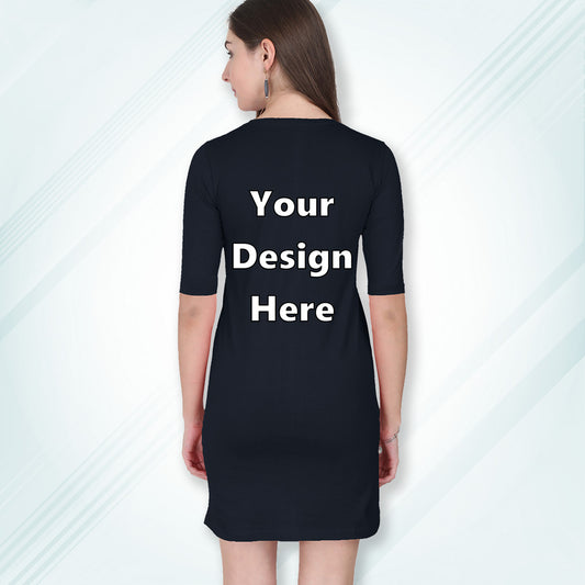 Navy Customized Long T-Shirt Dress with Side Pockets Back Design | Women