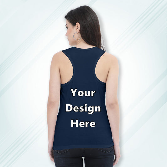 Navy Customized Regular Fit Tank Top Back Design | Women