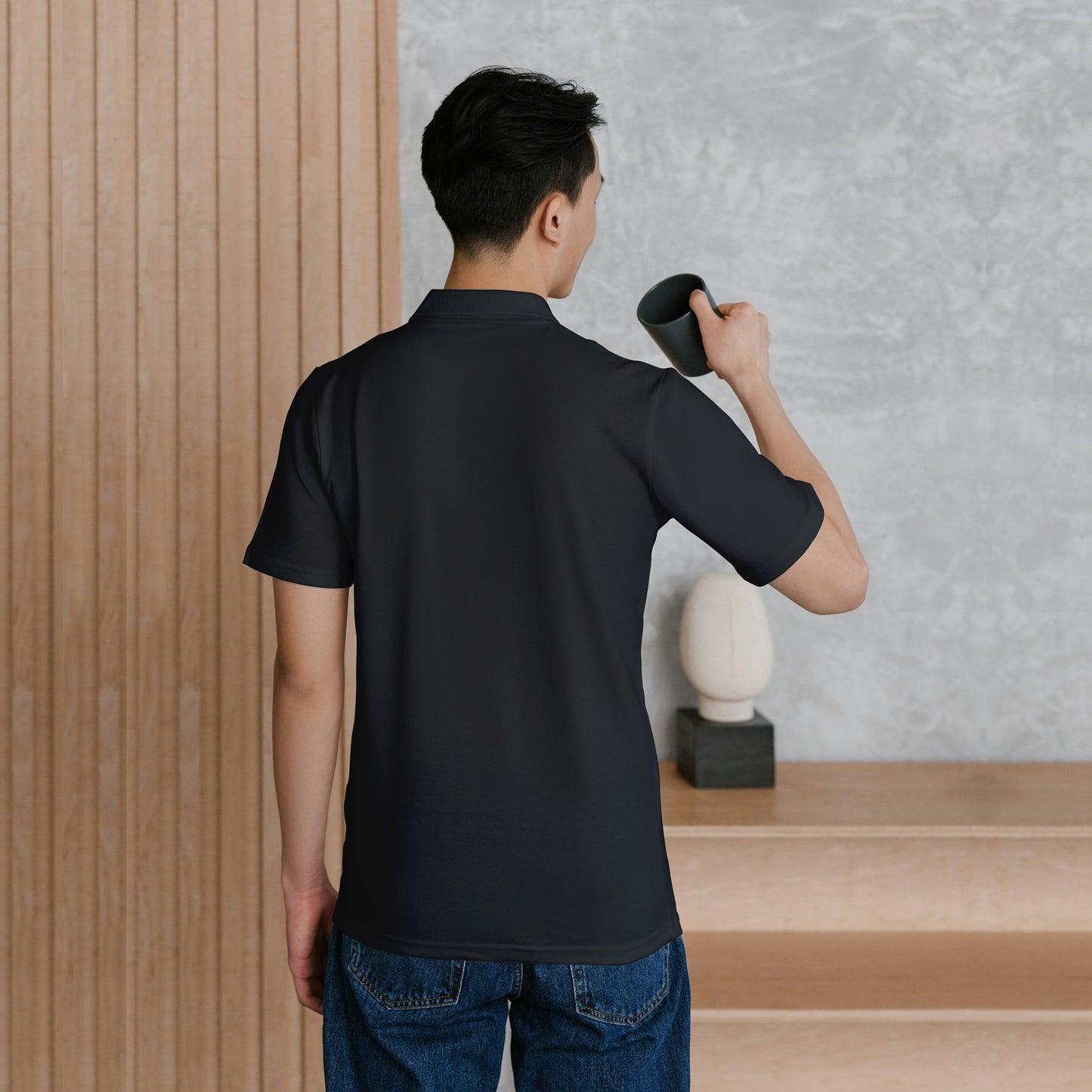 Black Men's Solid Regular Fit Polo