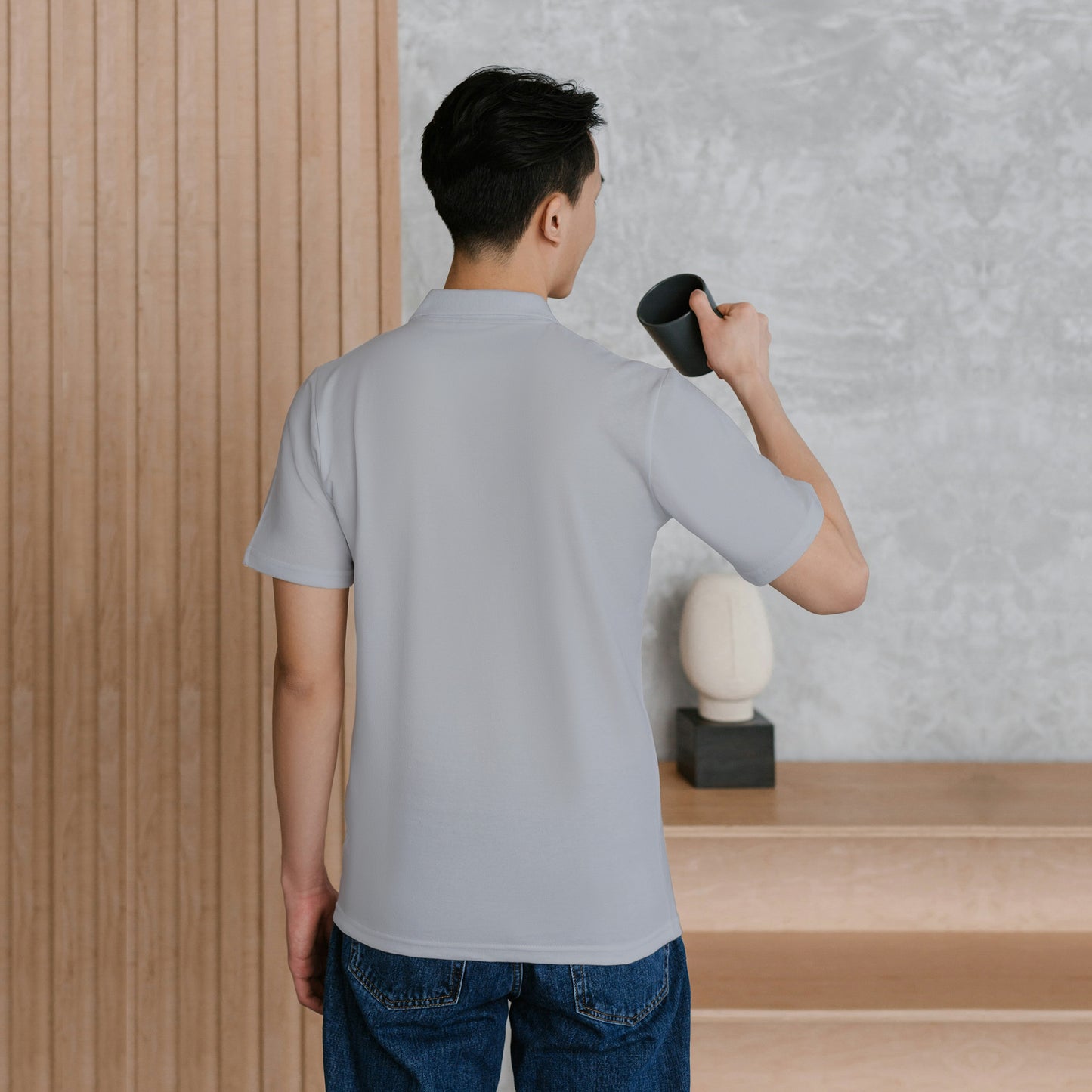 Grey Melange Men's Solid Regular Fit Polo