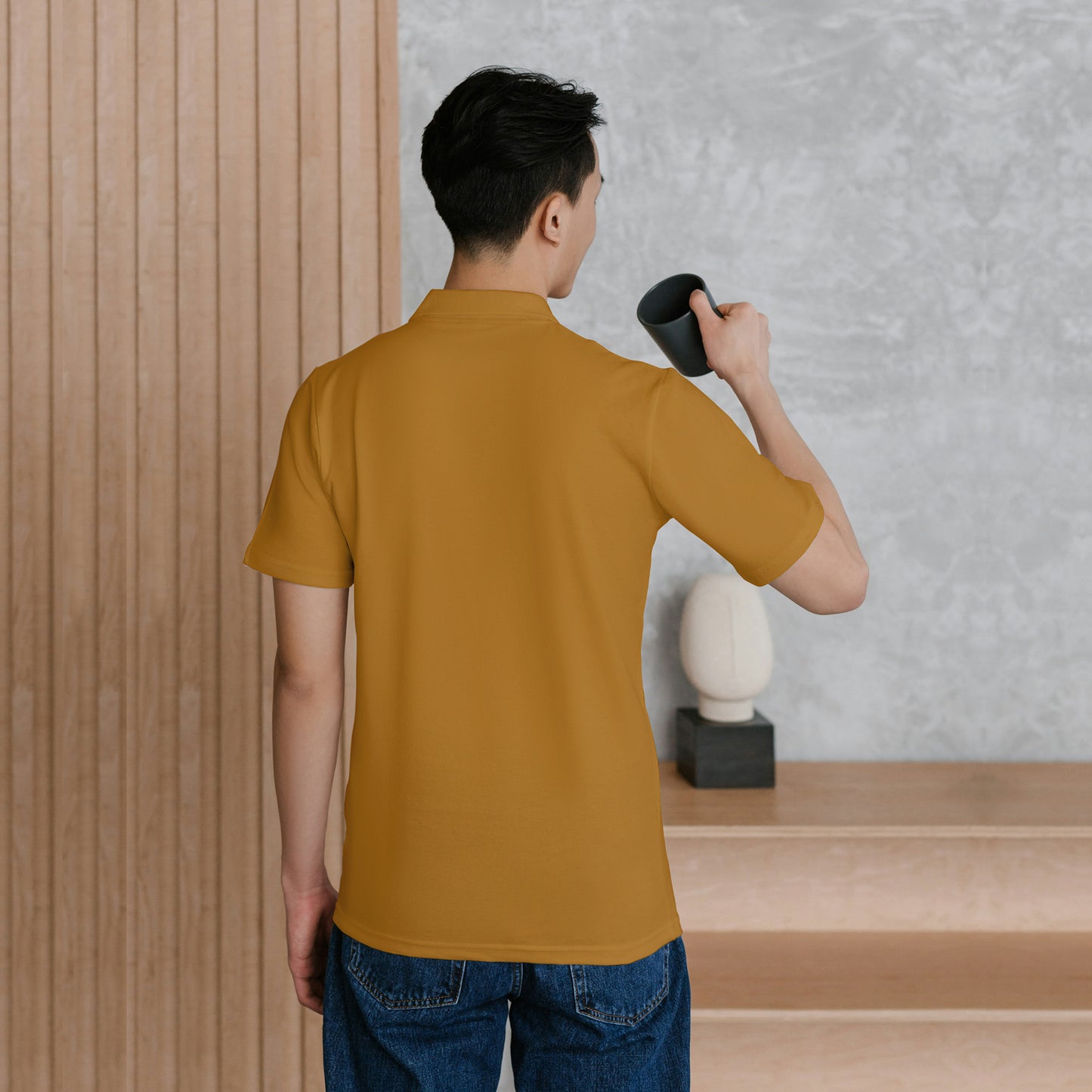Mustard Yellow Men's Solid Regular Fit Polo