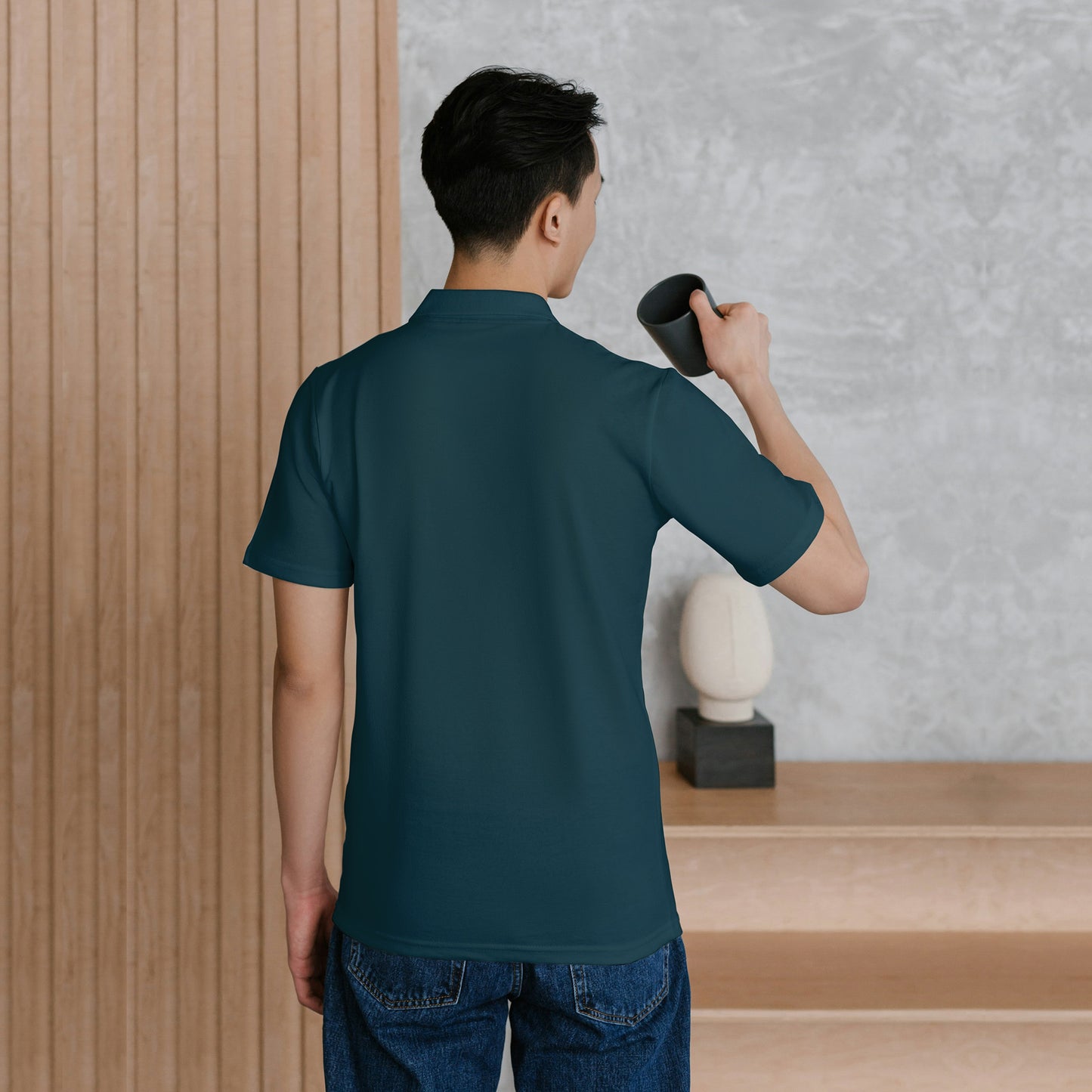 Petrol Blue Men's Solid Regular Fit Polo