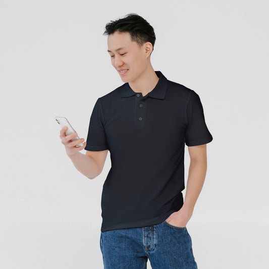 Black Men's Solid Regular Fit Polo