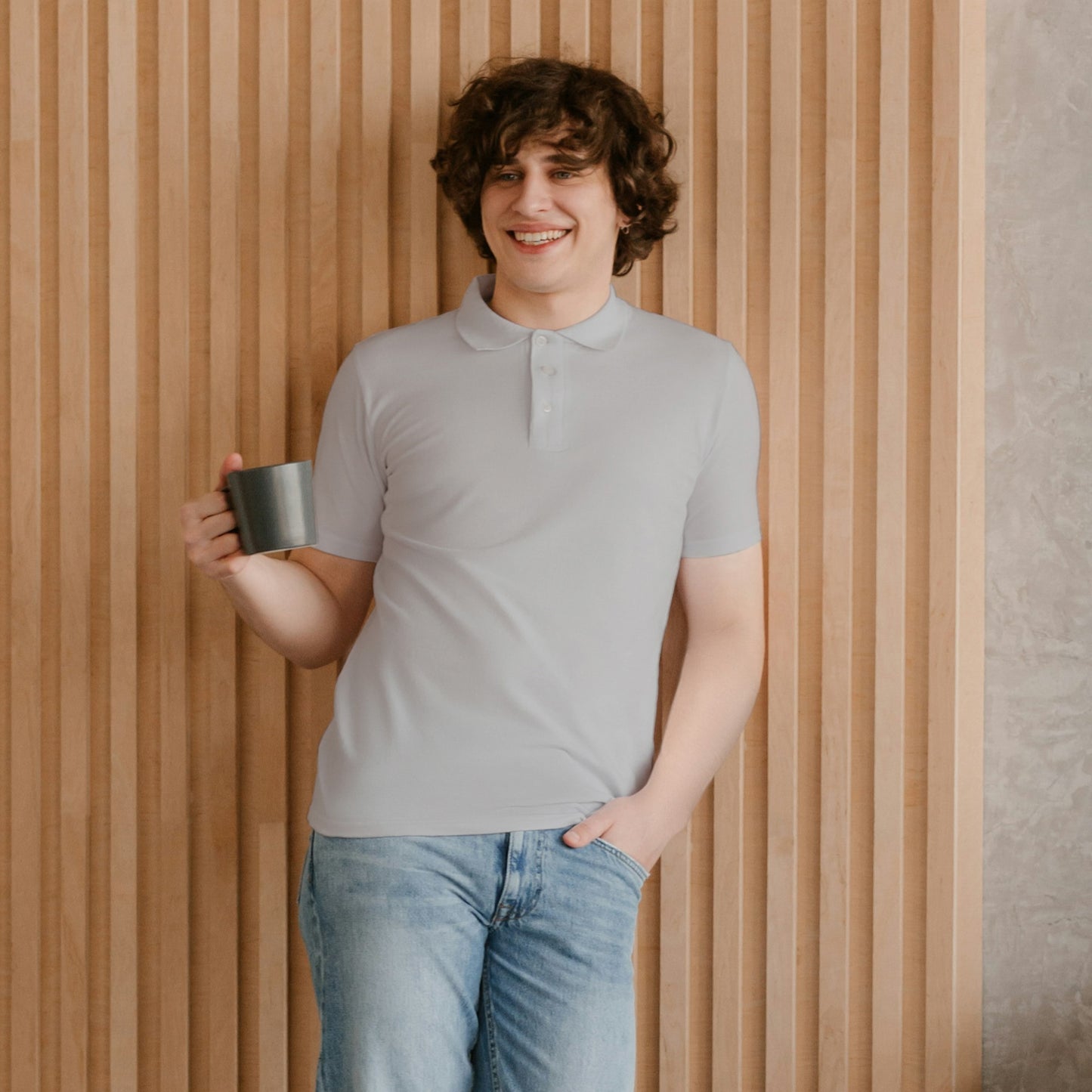 Grey Melange Men's Solid Regular Fit Polo