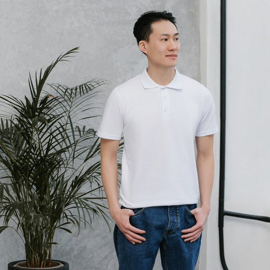 White Men's Solid Regular Fit Polo