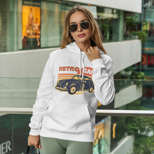 White Hoodie Sweatshirt | Retro Car Unisex