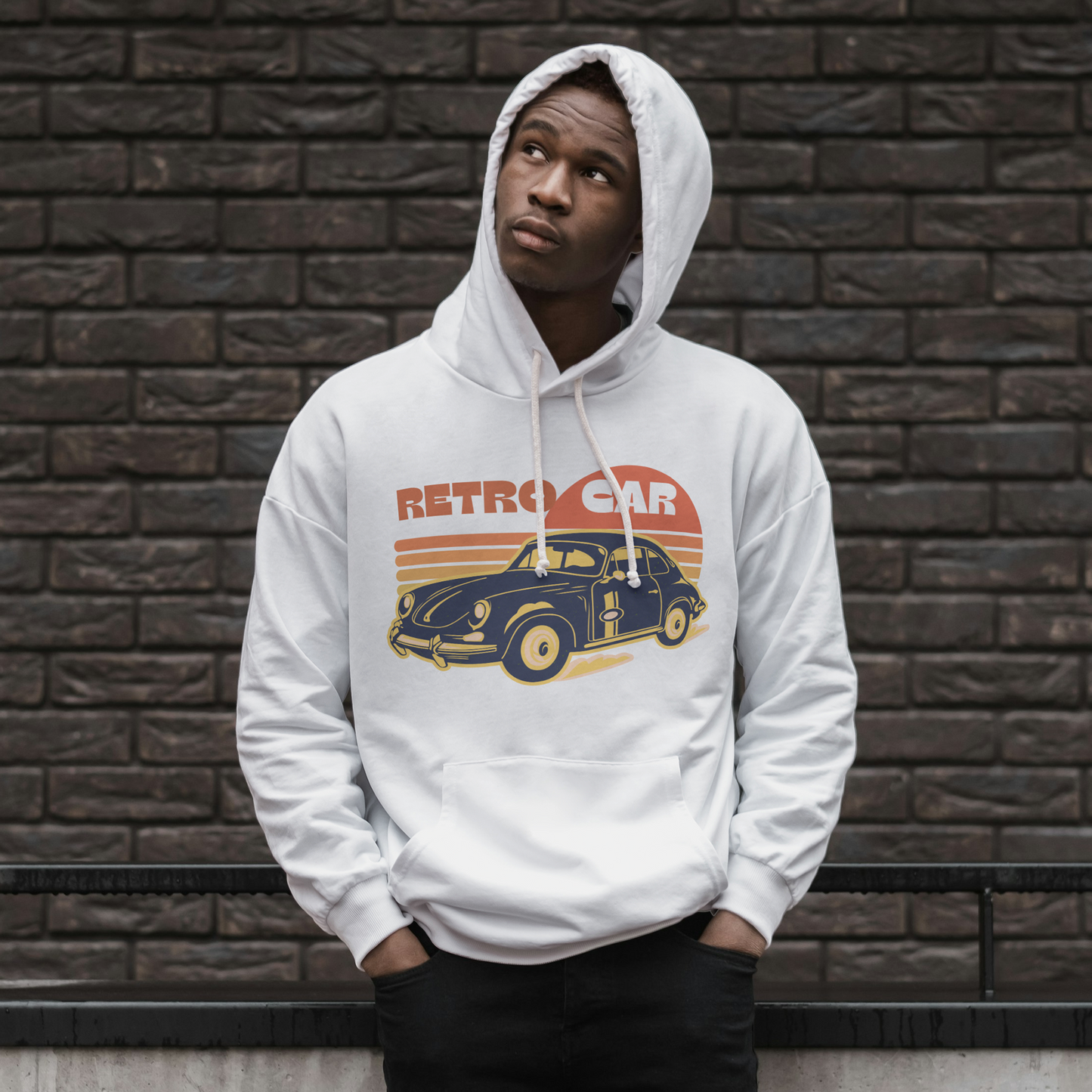 White Hoodie Sweatshirt | Retro Car Unisex