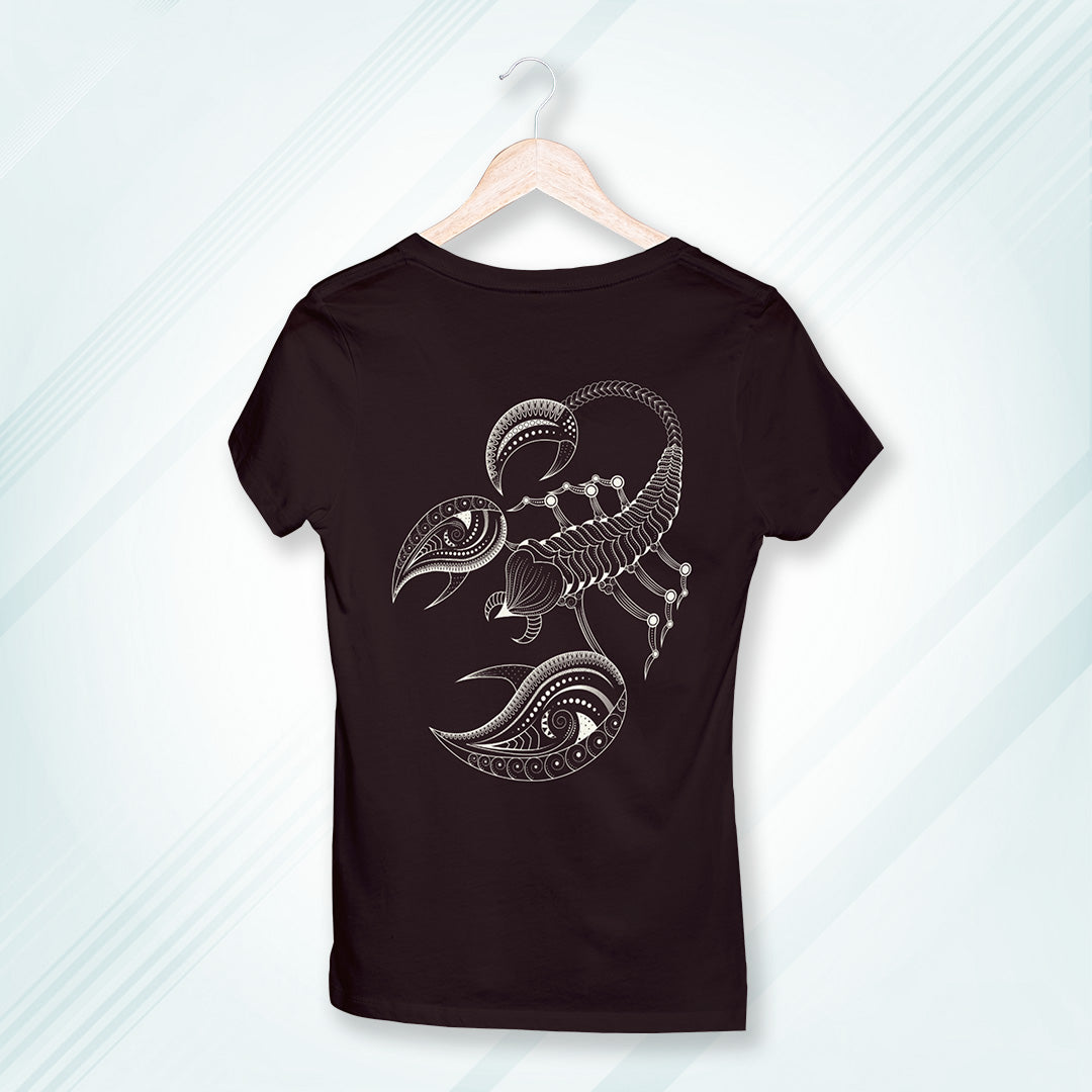 Coffee Brown Round Neck Classic Printed Classic T-Shirt Scorpio Horoscope | Women