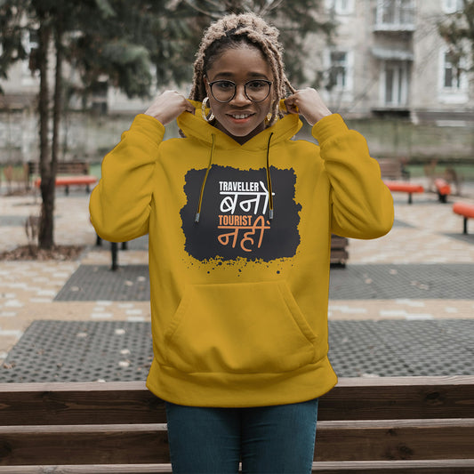 Mustard Yellow Hoodie Sweatshirt | Traveller Bano Tourist Nahi Unisex