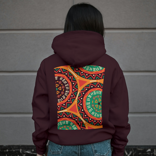Maroon Hoodie Sweatshirt | African Art Spiral Unisex