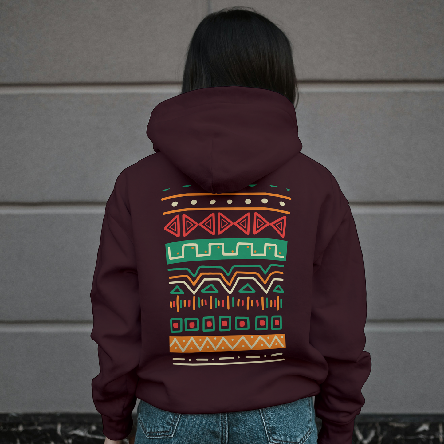 Maroon Hoodie Sweatshirt | African Art Tile Unisex