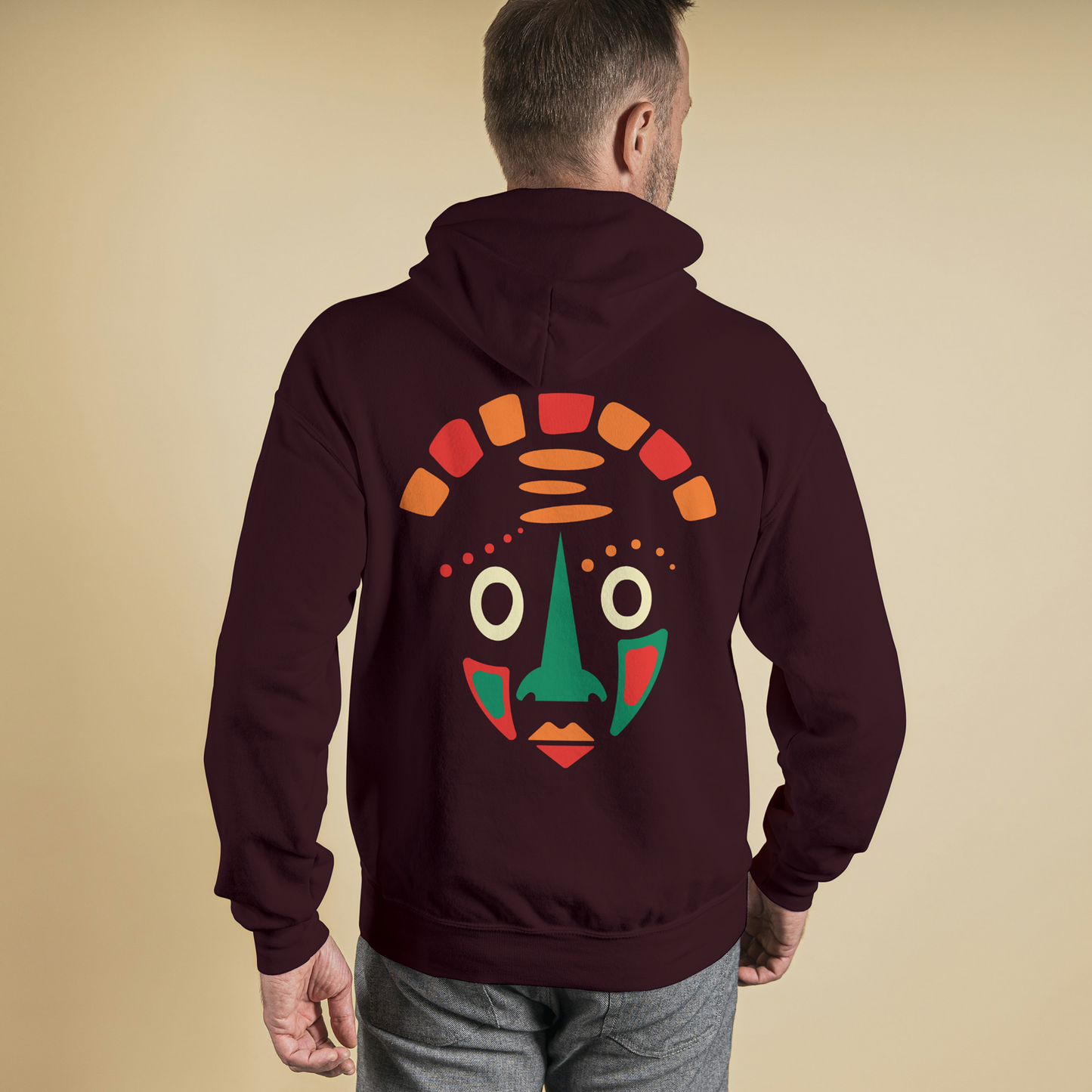 Maroon Hoodie Sweatshirt | African Tribal Mask Unisex