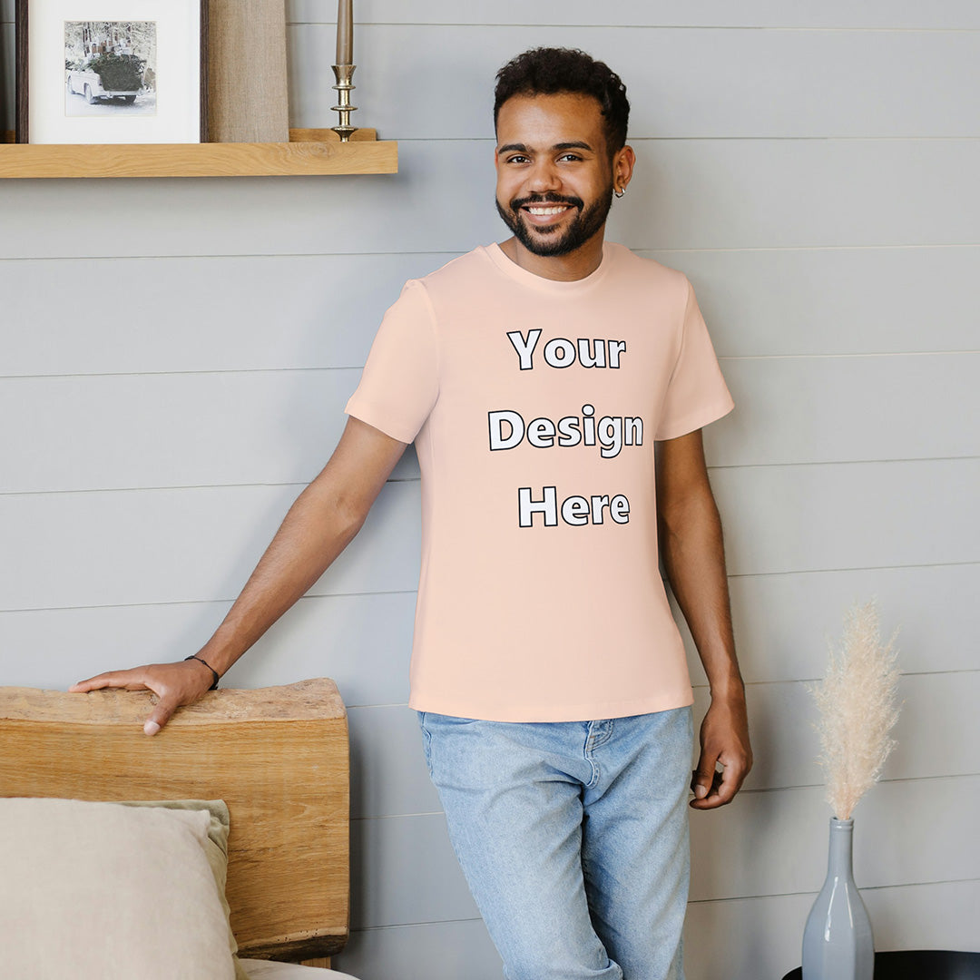 Peach Round Neck Cotton Classic Crew T-shirt Front Customized Design | Unisex