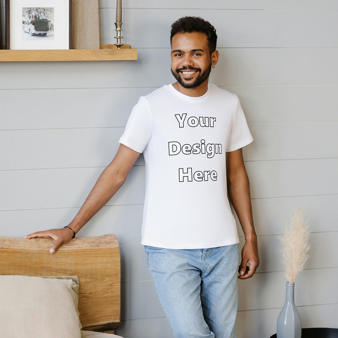 White Round Neck Cotton Classic Crew T-shirt Front Customized Design | Unisex