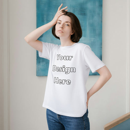 White Round Neck Cotton Classic Crew T-shirt Front Customized Design | Unisex