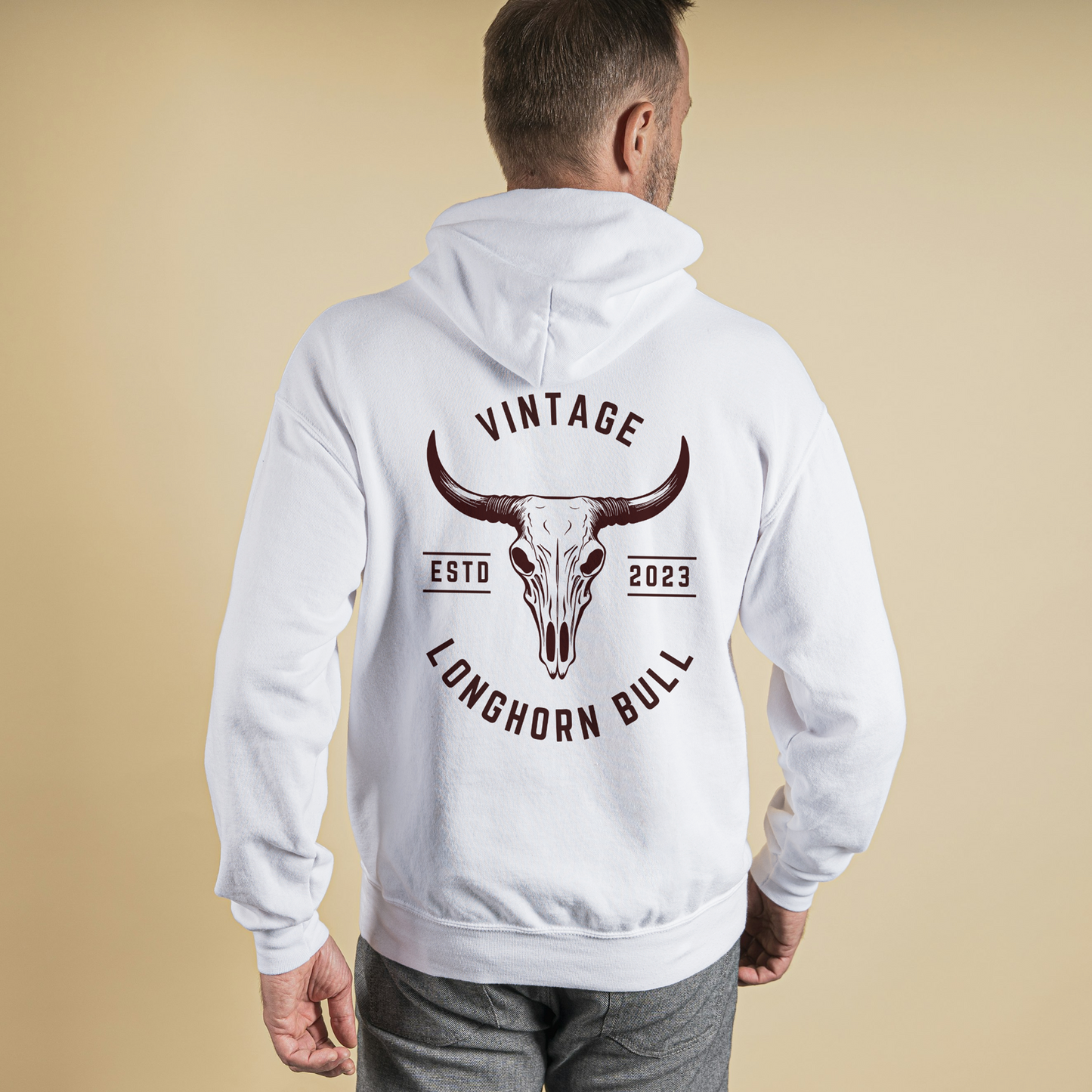 White Hoodie Sweatshirt | Vintage Longhorn Bull Unisex