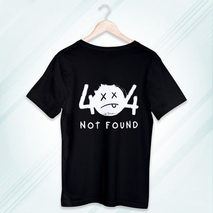 Black Round Neck Oversized Cotton Printed T-shirt 404 Not Found Unisex