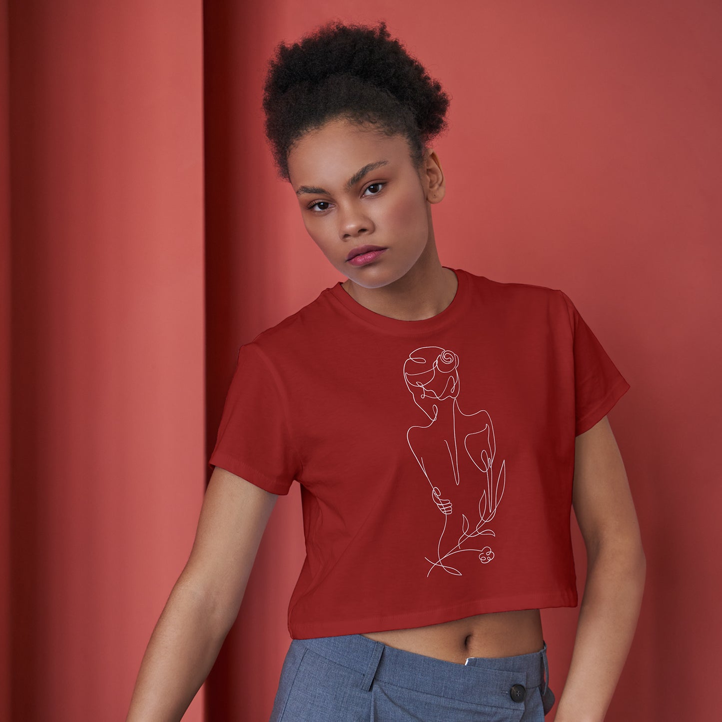 Back Love Lady Cotton Round Neck Half Sleeve Crop Top | Women