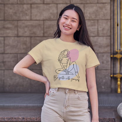 Be Gentle with Yourself Lady Cotton Round Neck Half Sleeve Crop Top | Women