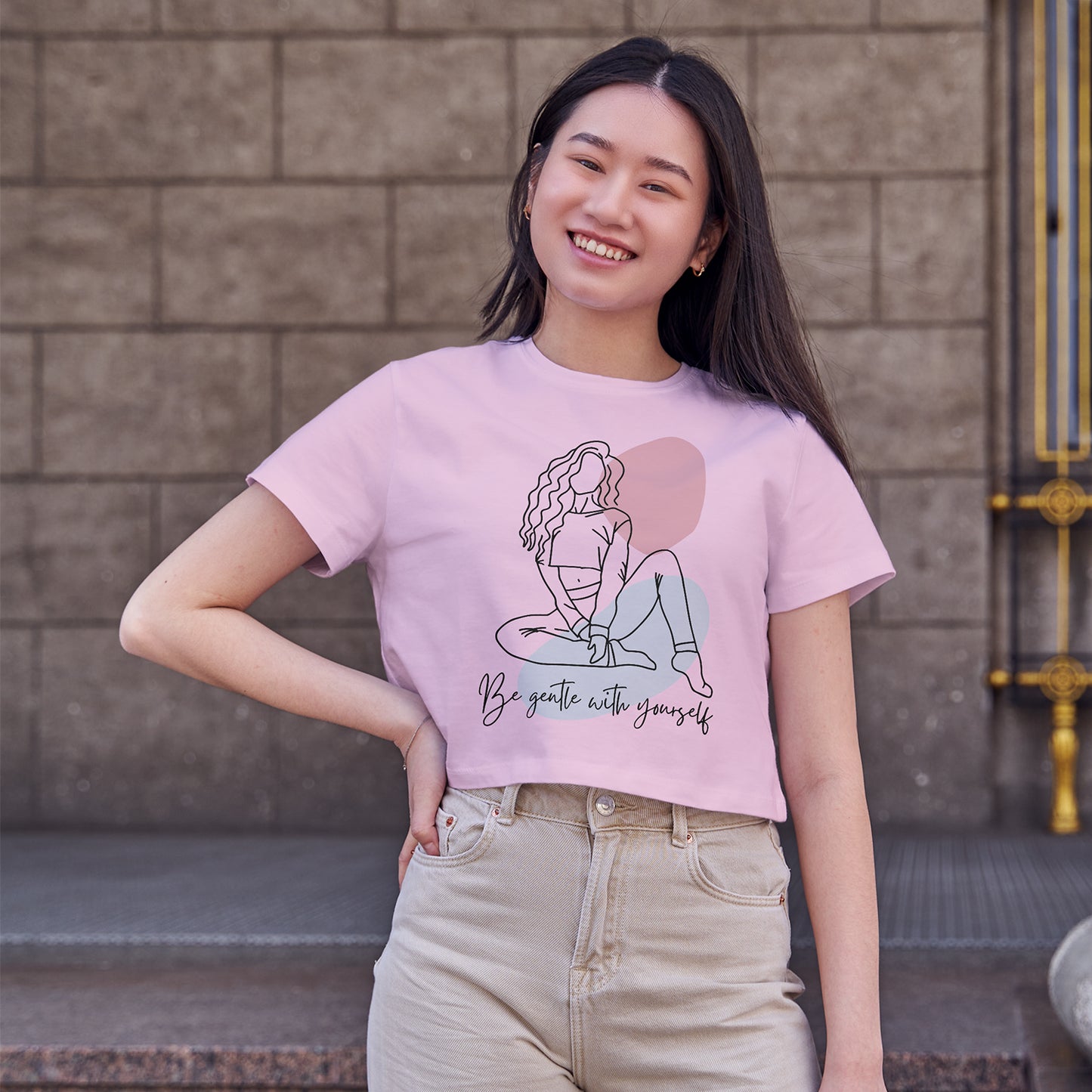 Be Gentle with Yourself Lady Cotton Round Neck Half Sleeve Crop Top | Women