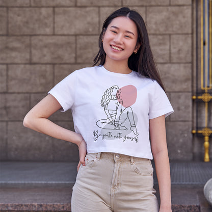 Be Gentle with Yourself Lady Cotton Round Neck Half Sleeve Crop Top | Women