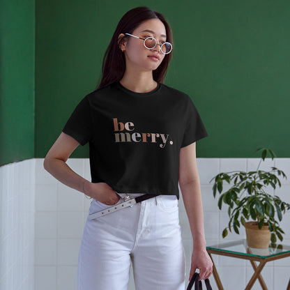 Be Merry Cotton Round Neck Half Sleeve Crop Top | Women