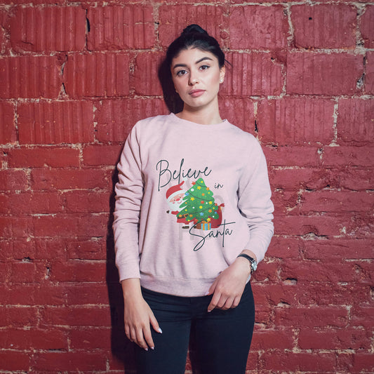 Cotton Printed Unisex Sweatshirt Believe in Santa