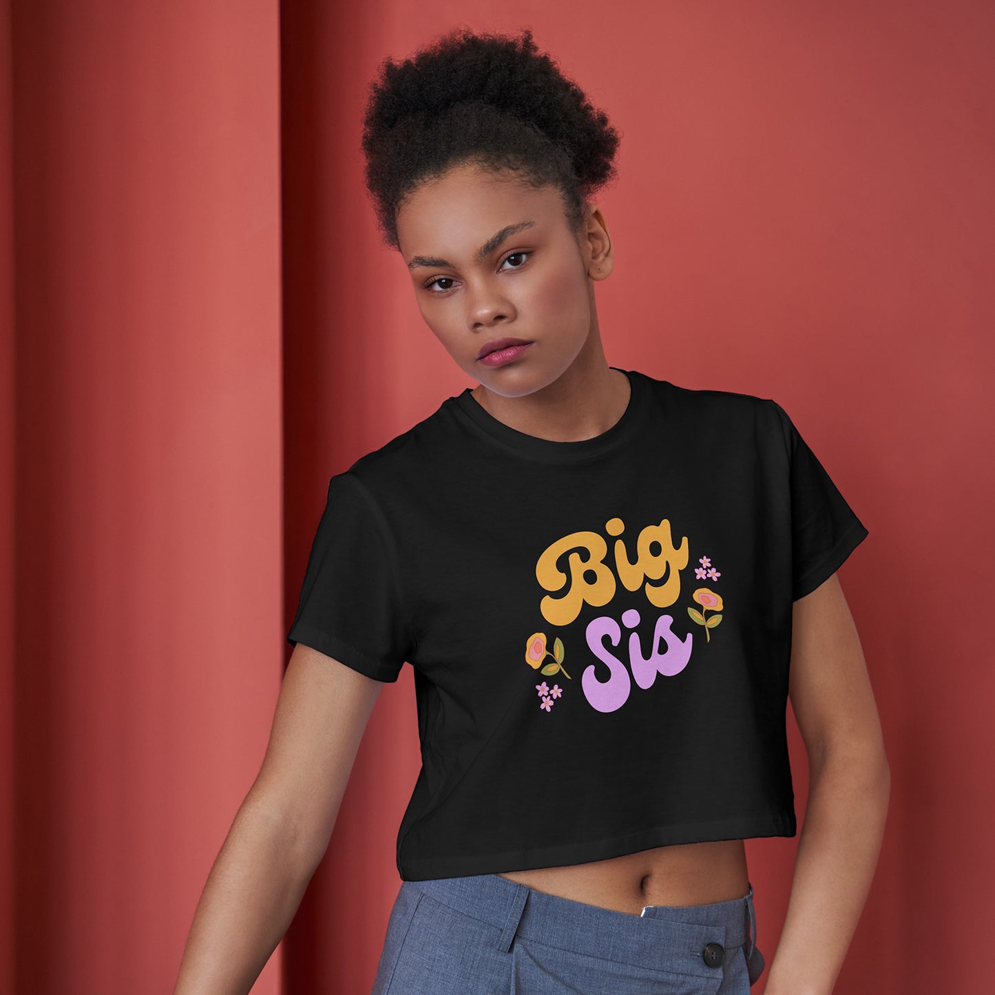 Big Sis Cotton Round Neck Half Sleeve Crop Top | Women