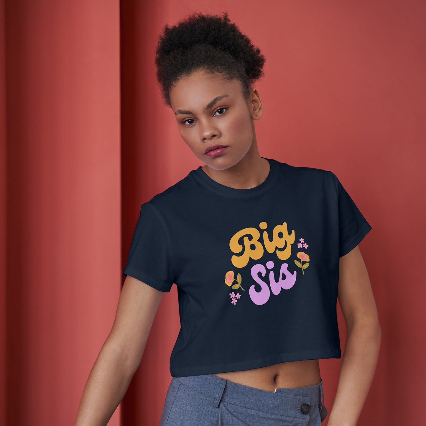 Big Sis Cotton Round Neck Half Sleeve Crop Top | Women