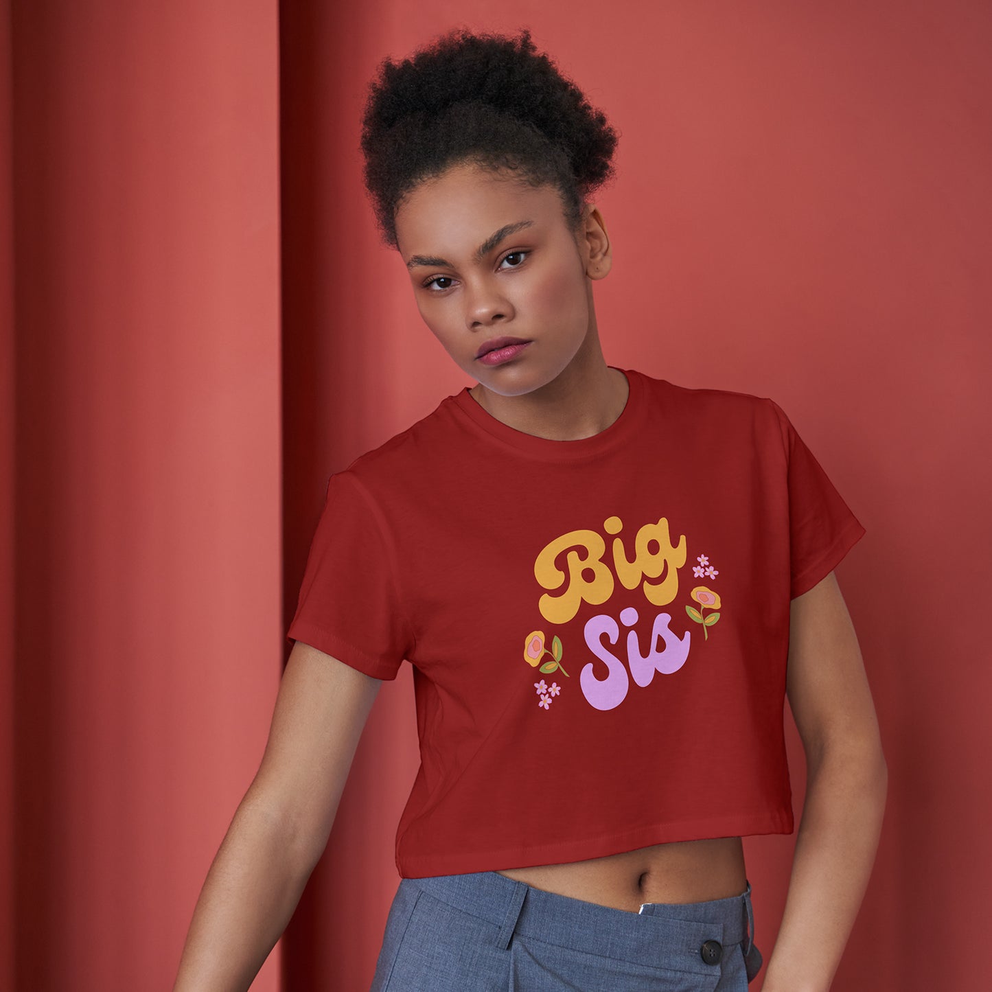 Big Sis Cotton Round Neck Half Sleeve Crop Top | Women