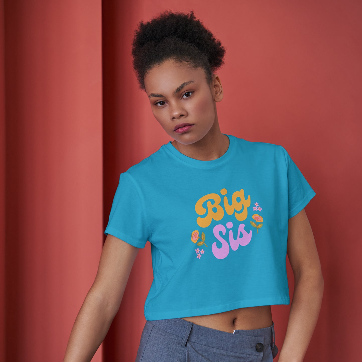 Big Sis Cotton Round Neck Half Sleeve Crop Top | Women